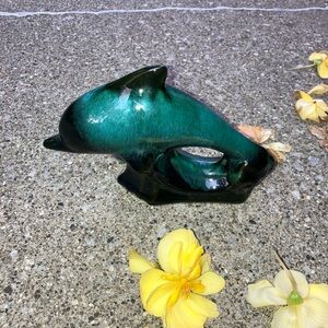 Blue Mountain Pottery Dolphin Riding A Wave Stoneware Pottery Figure
